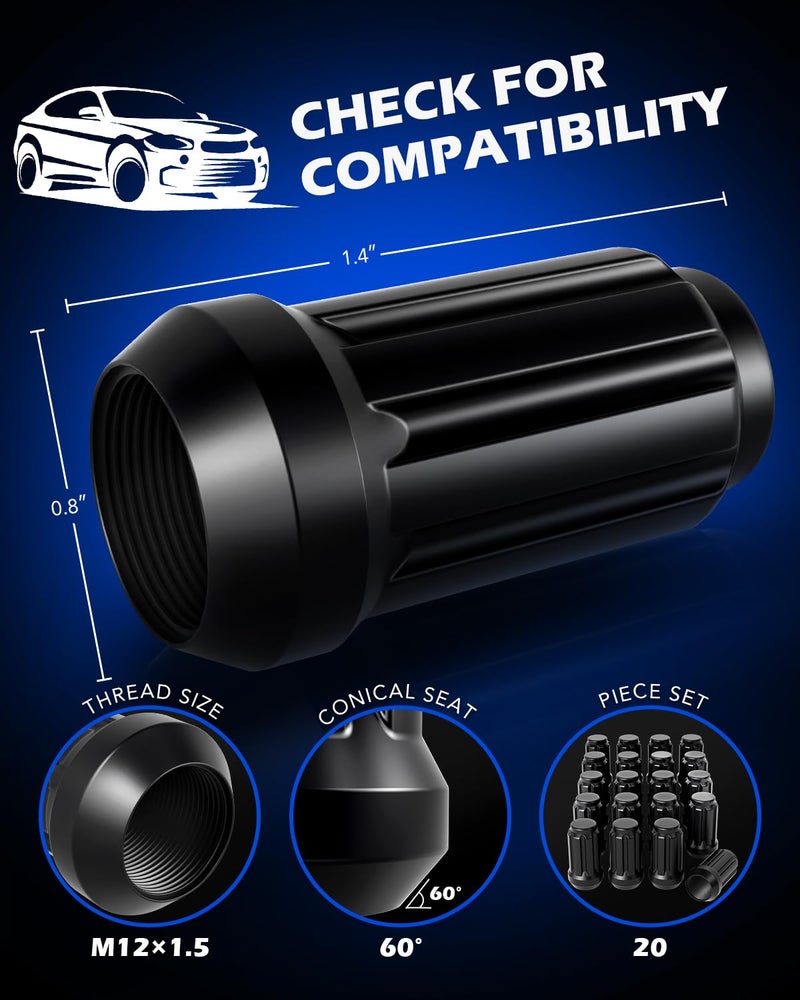 Orion Motor Tech M12x1.5 Lug Nuts,12x1.5mm Wheel Lug Nuts Compatible with Toyota Camry Corolla Highlander RAV4 Tacoma, Honda Accord CR-V Civic Fit, Ford Escape Focus Fusion and More, Set of 20 - Image 2